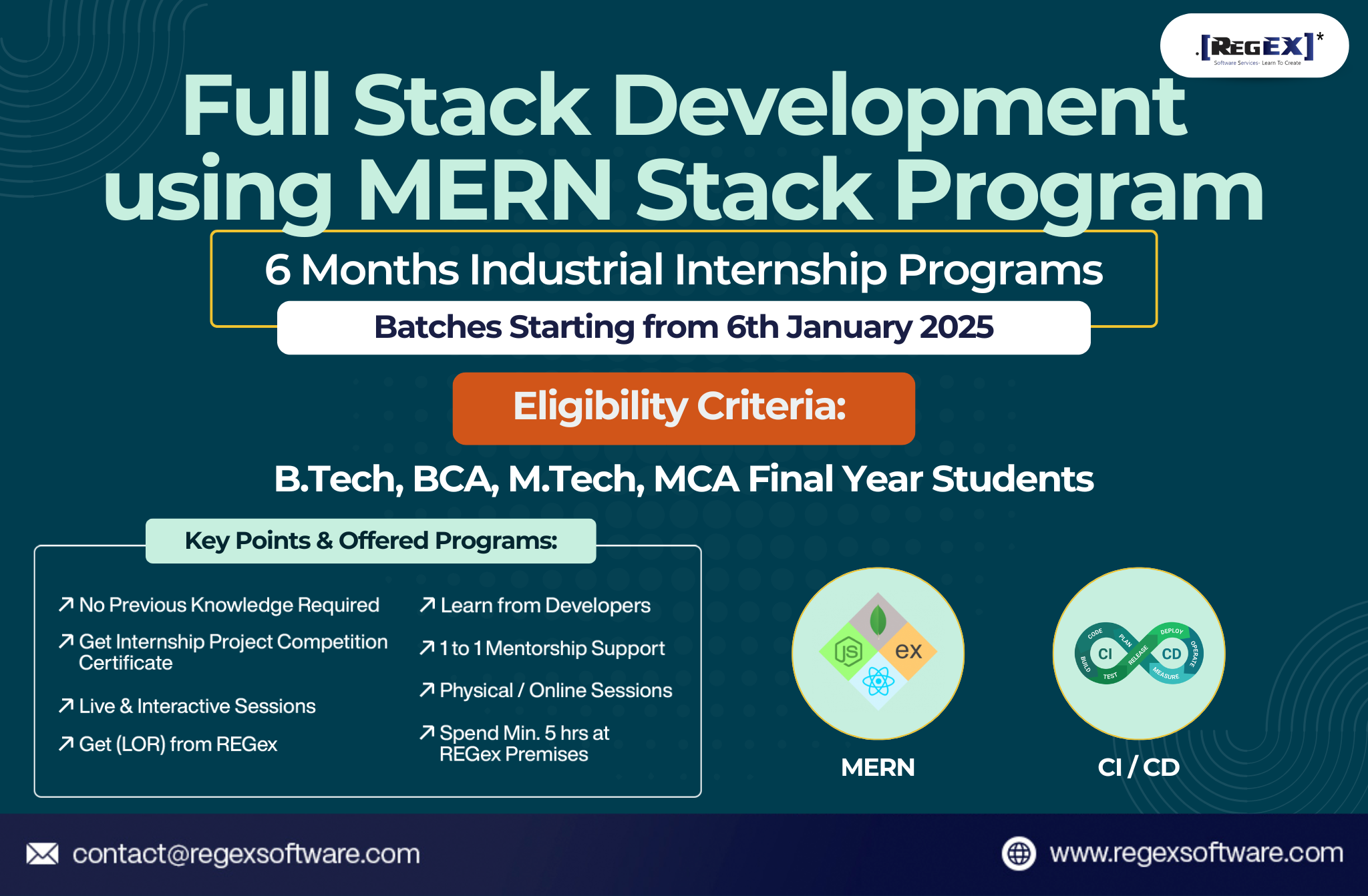 6 Months Industrial Internship Programs - Regex Software